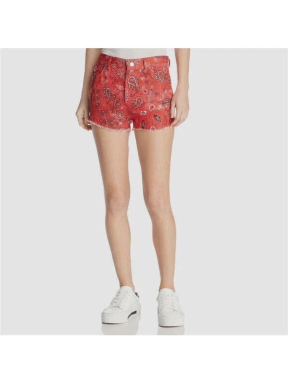 NWT - IRO Red Mandato Linen Cutoff Shorts Paisley Bandana Size 36 / US 4 Soft